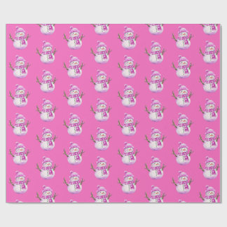 Sweet Pink White Snowman Christmas  Presentpapper