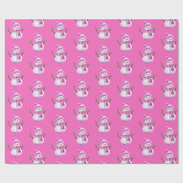 Sweet Pink White Snowman Christmas  Presentpapper (Platt)
