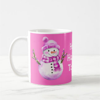 Sweet Pink White Snowman Personalized Christmas  Kaffemugg