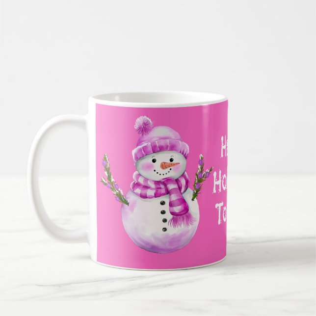 Sweet Pink White Snowman Personalized Christmas  Kaffemugg (Vänster)
