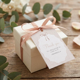 Sweet Pinstriped Beige Bow Baby Shower Thank You Presentetikett