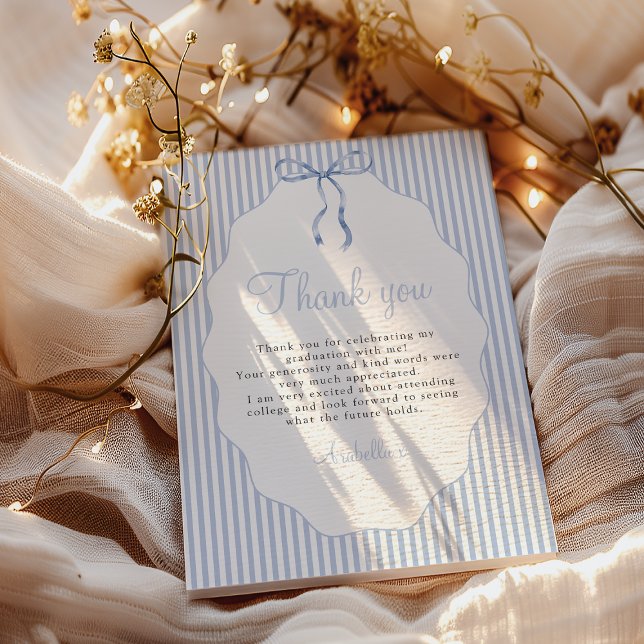 Sweet Pinstriped Blue Bow Graduation Tack Kort (Skapare uppladdad)