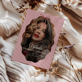 Sweet Pinstriped Red Bow Photo Graduation Meddelande