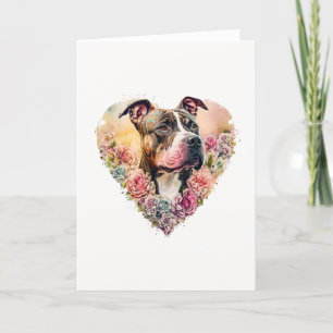 Sweet Pit Bull Dog in Hjärtkrans Alla hjärtans dag Helgkort