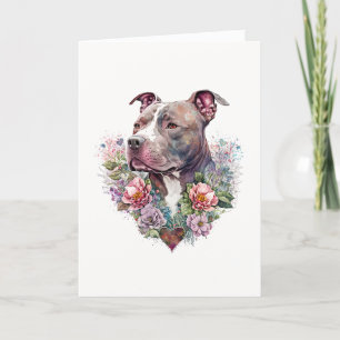 Sweet Pit Bull Dog med Flowers Valentine Day Helgkort
