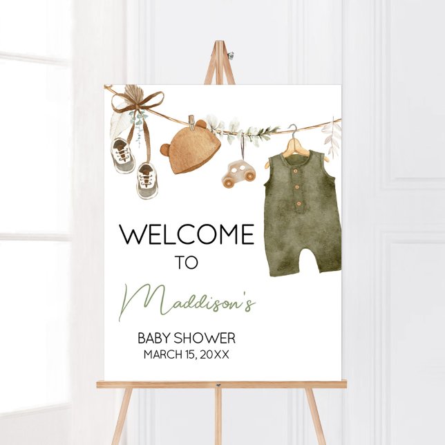 Sweet Pojke Boho Clothes Baby Shower Välkommen Poster (Boho Clothes Sweet Baby Boy Baby Shower Welcome Sign)
