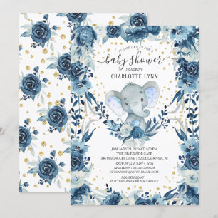 Sweet Pojke Elephant Baby Shower Inbjudningar