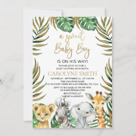 Sweet Pojke Safari Jungle Animals Baby Shower Inbjudningar