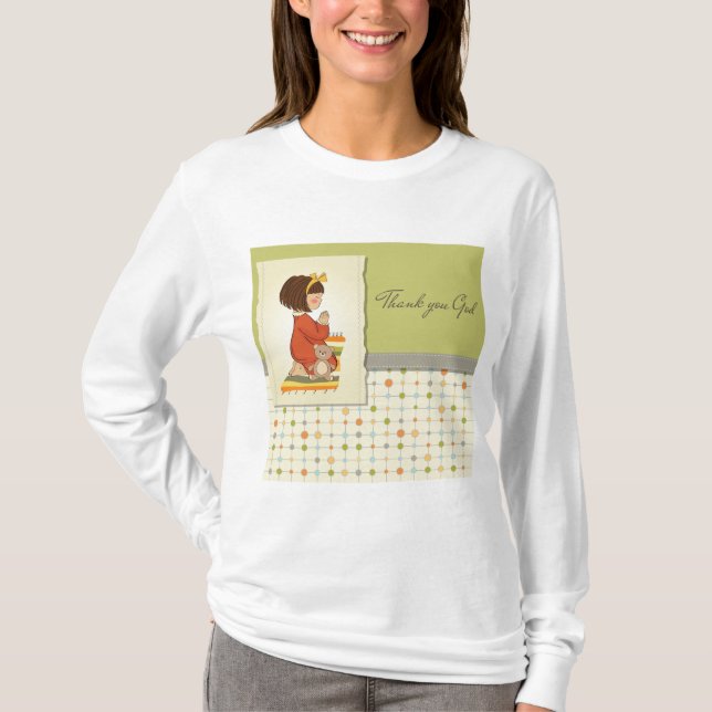 Sweet Praying Girl Thank You God T Shirt (Framsida)