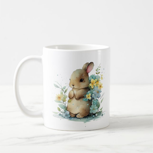 Sweet Precious Bunny Rabbit i Flowers Kaffemugg (Vänster)