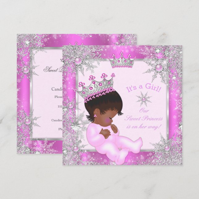 Sweet Princess Baby Shower Snowflake Rosa Ethnic Inbjudningar (Fram/baksida)