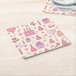Sweet Princess Party Celebration Pattern Underlägg Papper Kvadrat