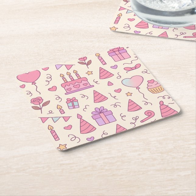 Sweet Princess Party Celebration Pattern Underlägg Papper Kvadrat (Vinklad)