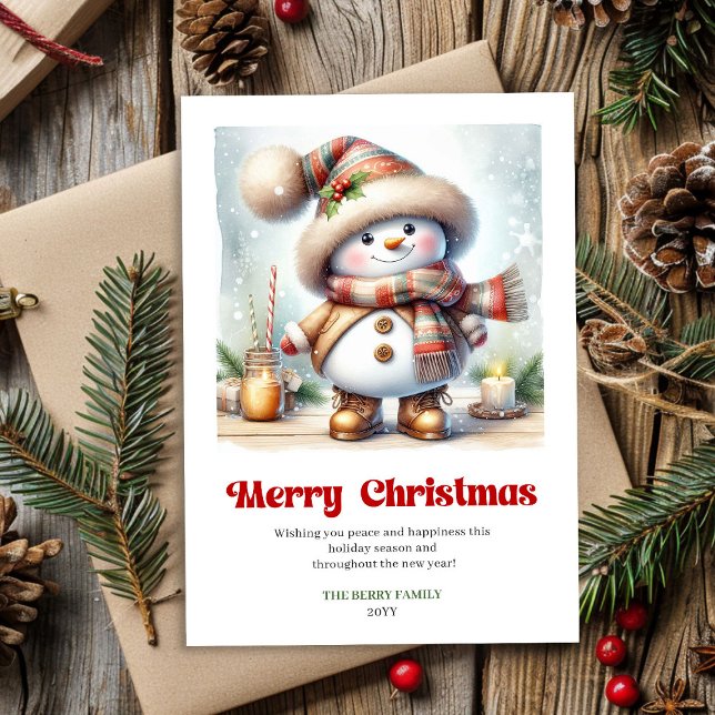 Sweet printable Christmas snowman kids holiday  Julkort (Sweet printable Christmas snowman kids holiday card)