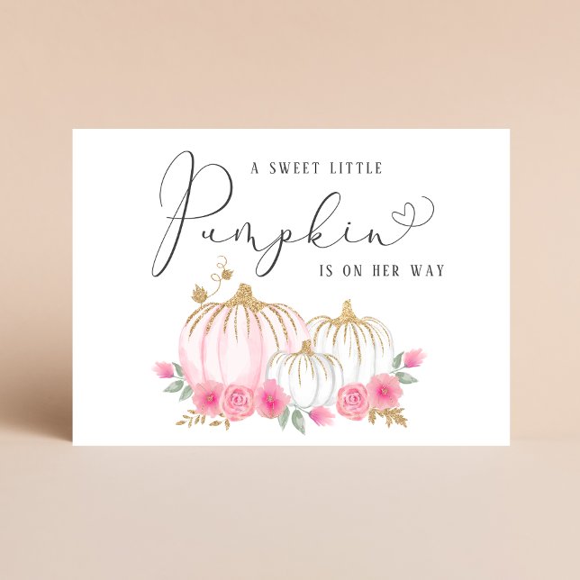 Sweet Pumpkin Flicka Sprinkle Inbjudan Vykort (Celebrate the upcoming arrival of your sweet little autumn baby with a pumpkin-themed baby shower)