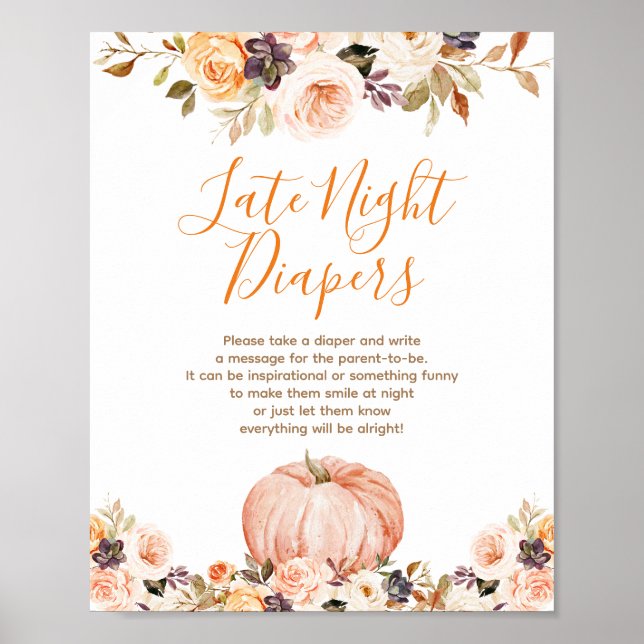 Sweet Pumpkin Rustic Blommigt Late Night Diaper Poster (Framsidan)
