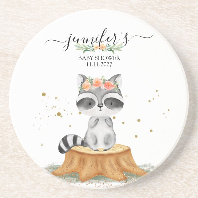 Sweet Raccoon Forest Baby Shower Underlägg (Framsidan)