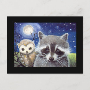 Sweet Raccoon och Uggla Art Vykort