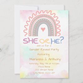 Sweet Rainbow Gender Reveal Party Inbjudningar