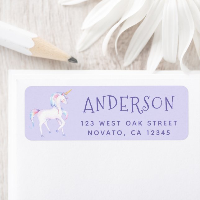 Sweet Rainbow Unicorn Birthday Returadress Returadress Etikett (Insitu)