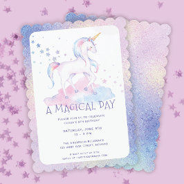 Sweet Rainbow Unicorn Glittery Girls Birthday Inbjudningar