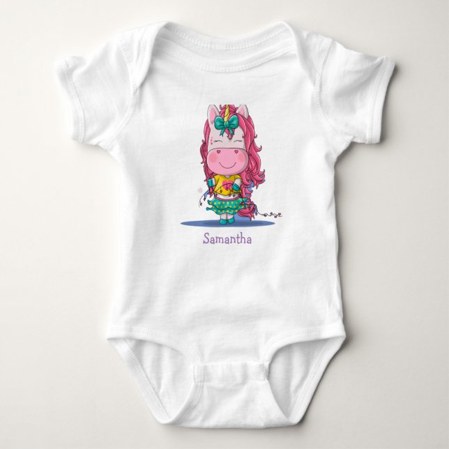 Sweet Rainbow Unicorn Party Baby Bodykostym T Shirt (Framsida)