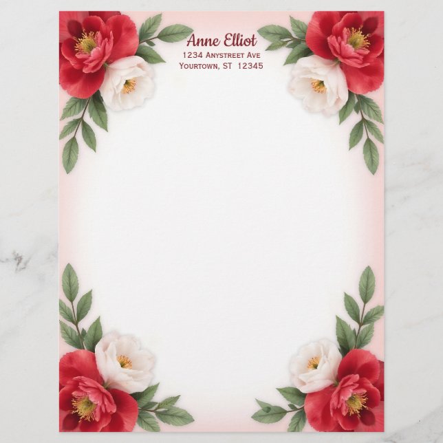 Sweet Red and White Flowers Stationery Paper Brevhuvud (Framsida)