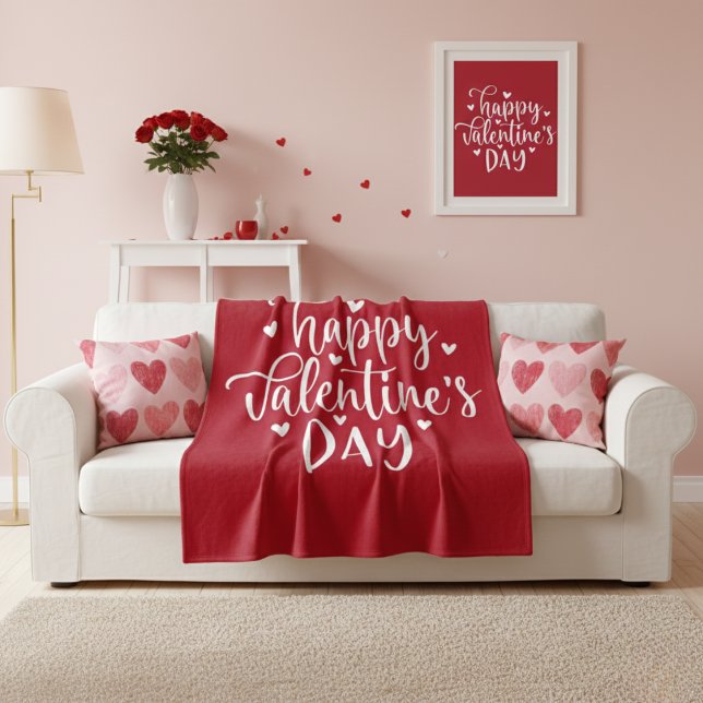 Sweet Red and White Happy Valentine's Day  Fleecefilt (Sweet Red and White Happy Valentine's Day Fleece Blanket)