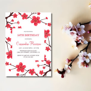 Sweet Red Cherry Blommar Sakura Blommigt Birthday Inbjudningar