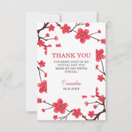 Sweet Red Cherry Blossom Sakura Floral Birthday Tack Kort
