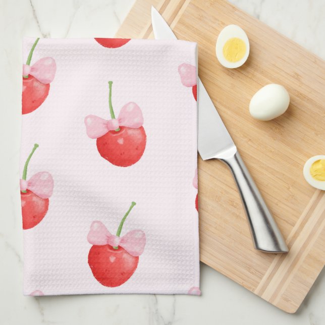 Sweet Red Cherry Mönster Kökshandduk (Vikt i Fjärdedel)