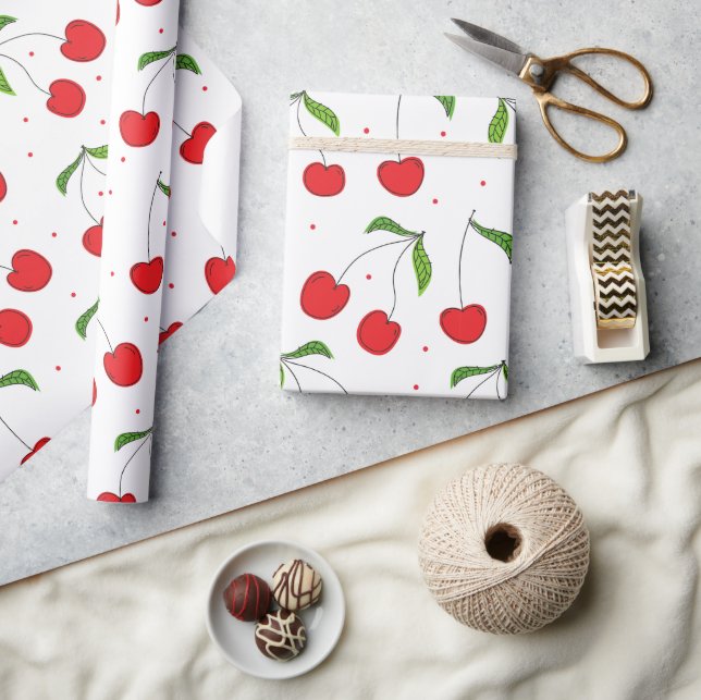 Sweet Red Cherry Mönster Presentpapper (Hantverk)