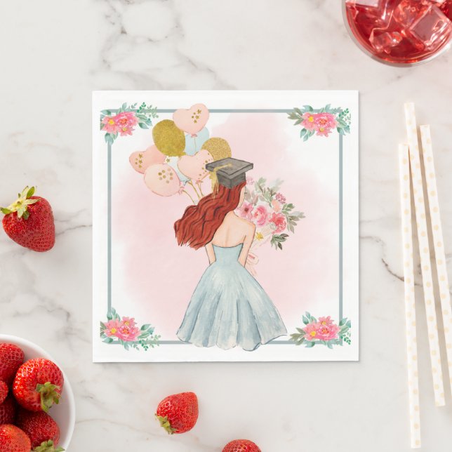 Sweet Red Head Girl Watercolor Studenten Napkins Pappersservett (Insitu)