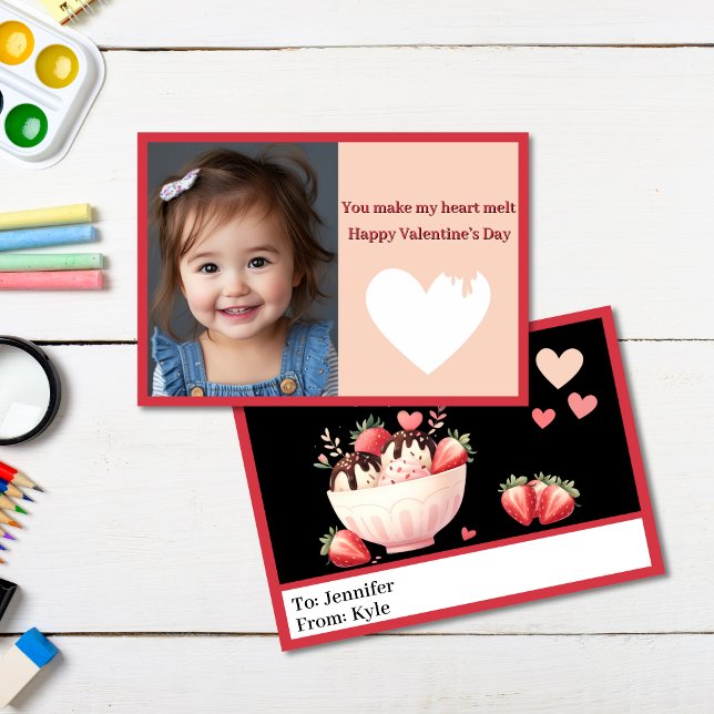 Sweet Red Ice Cream Photo Classroom Valentine Kort (Red Photo Sundae Classroom Valentine
)