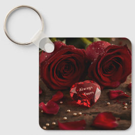 Sweet Red Rose Romantic Valentine Heart Keychain Nyckelring