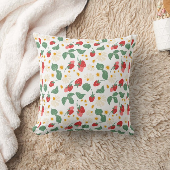 Sweet Red Strawberry Garden Fruit Pattern  Kudde (Filt)