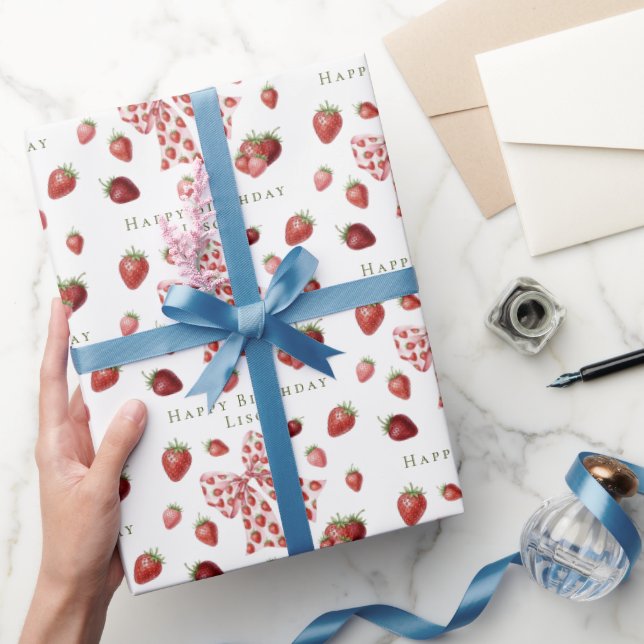 Sweet Red Strawberry Pink Bow Cute Birthday Presentpapper (Gifting)