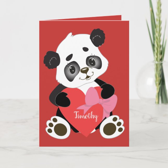 Sweet Red Valentine Day Card med Panda Design Helgkort (Framsida)