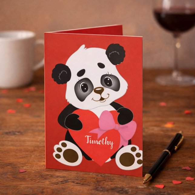 Sweet Red Valentine Day Card med Panda Design Helgkort (Skapare uppladdad)