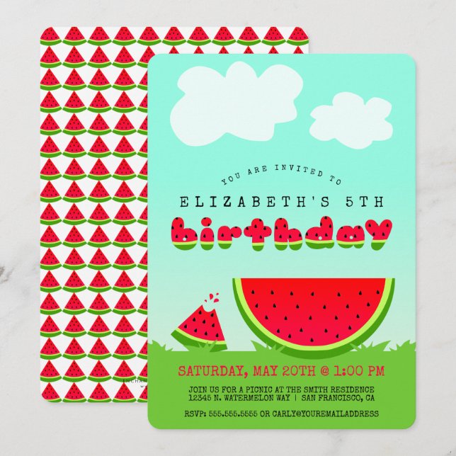 Sweet Red Watermelon Kids Summertime Birthday Inbjudningar (Fram/baksida)