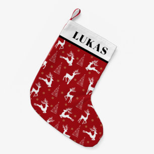 Sweet Red White Reindeer Woodland Träd jul Liten Julstrumpa