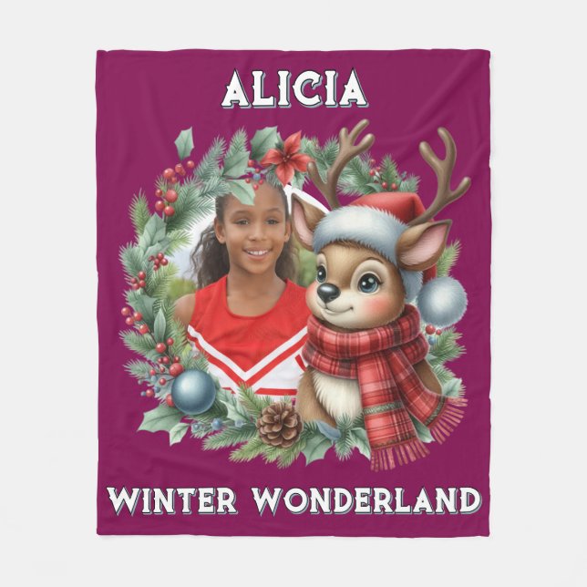 Sweet Reindeer Photo Christmas Wreath Christmas Fleecefilt (Framsidan)