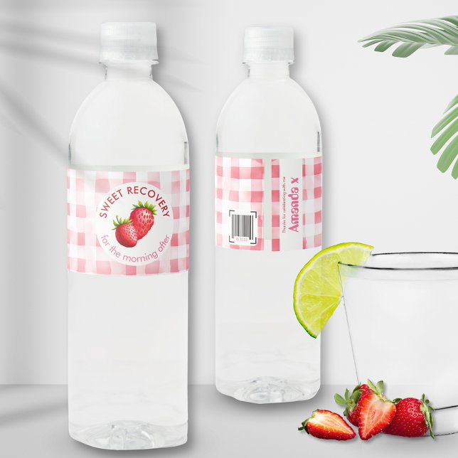 Sweet Relief Hangover Kit Bachelorette Strawberry Vattenflaskor Etikett (Strawberry theme sweet relief hangover kit water bottle sticker labels bachelorette hen party girls)