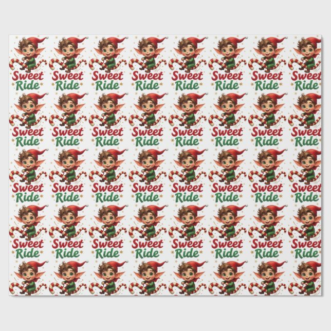 Sweet Ride Elf Christmas Wrapping Paper Presentpapper (Platt)