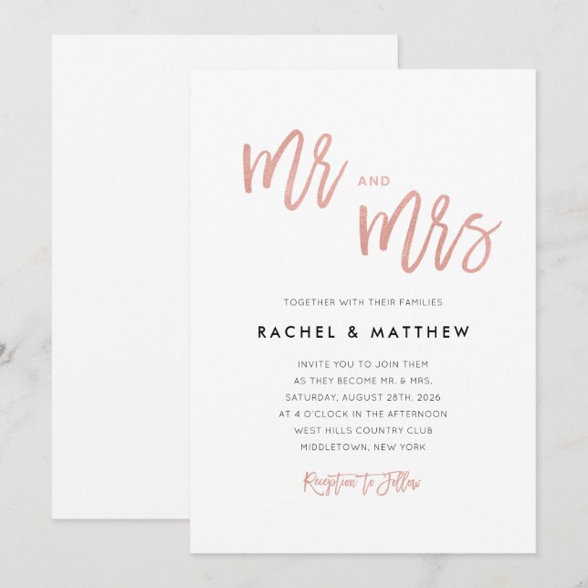 Sweet Ro Guld Fairytale Mr. & Mrs. Wedding Inve Inbjudningar (Fram/baksida)