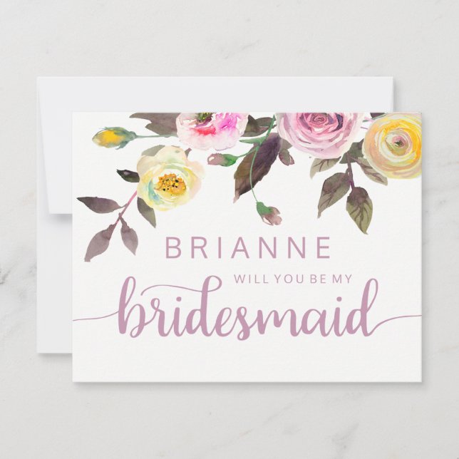 Sweet Ro Watercolor blir min Bridesmaid Inbjudningar (Framsida)