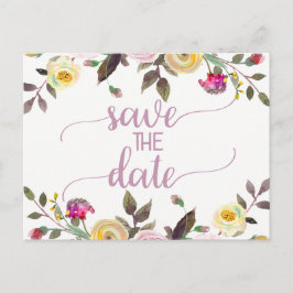 Sweet Ro Watercolor Blommigt Bröllop spara datum Meddelande Vykort