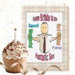 Sweet Roligt Vuxen Son Tecknad Complimentary Birth Kort<br><div class="desc">Berätta för din son hur stolt du är över honom på hans födelsedag! Det här söta och kompletterande kortet kan vara personlig med ditt födelsedagsmeddelande och hans namn</div>