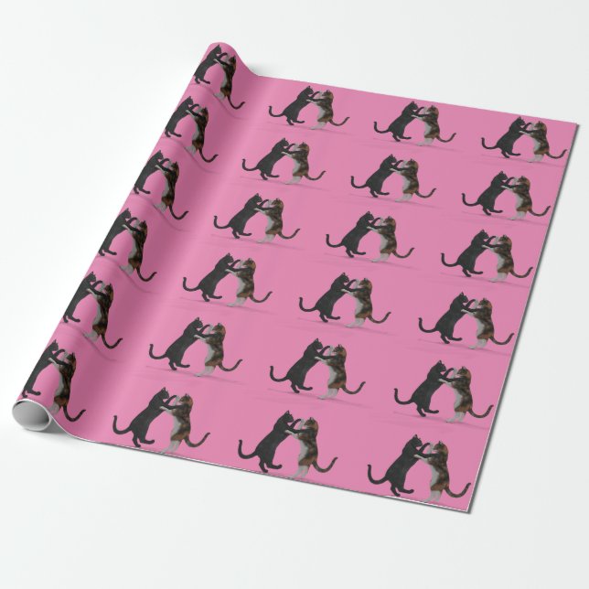 Sweet Romantic Dancing Cats Presentpapper (Utrullad)