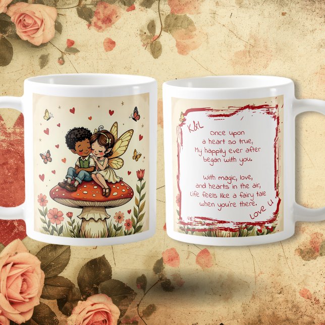 Sweet Romantic Fairies and Love Poem Kaffemugg (Skapare uppladdad)